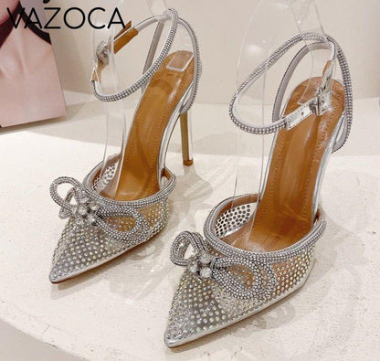Butterfly-Knot Crystal High Heels Silver