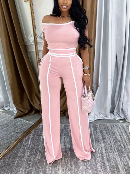 Contrast Off Shoulder Top & Pants Set