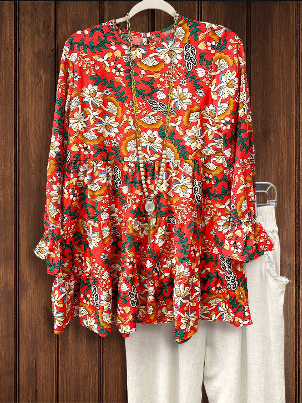 Tribal Print Ruffle Top