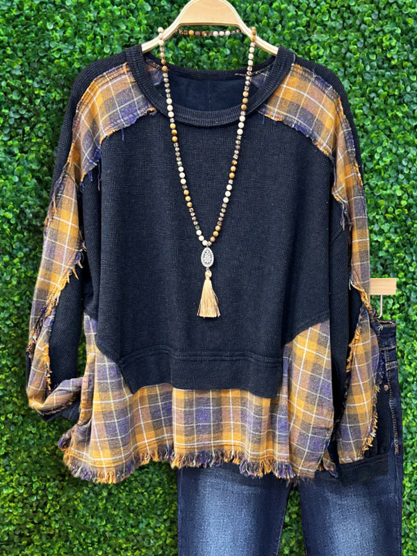 Washed Waffle Plaid Out Pullover