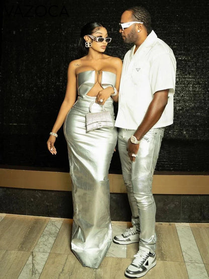Celebrity Leather Maxi Dress