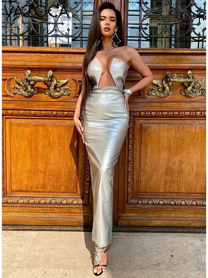 Celebrity Leather Maxi Dress
