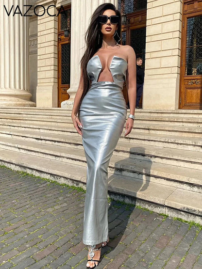 Celebrity Leather Maxi Dress