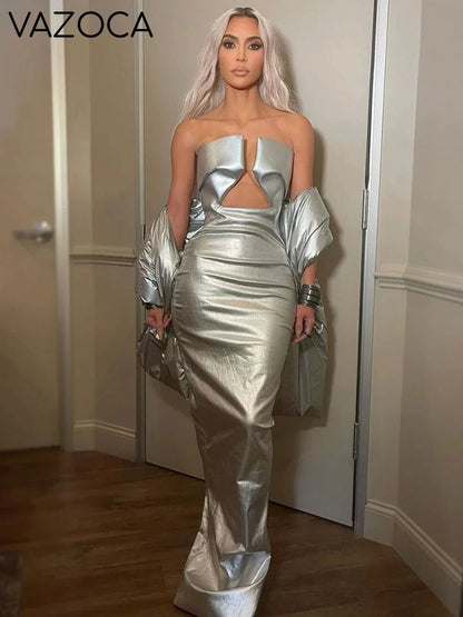 Celebrity Leather Maxi Dress