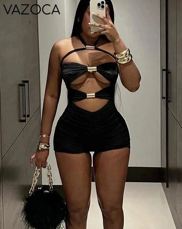Chic Buckle Romper Black