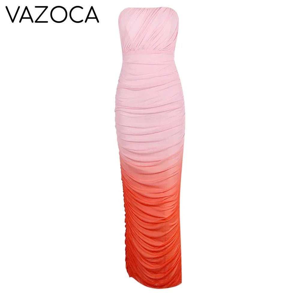 Chic Gradient Pleated Bodycon Dress