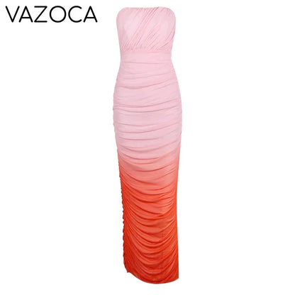 Chic Gradient Pleated Bodycon Dress