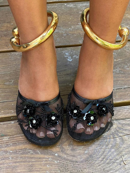 Floral Embroidered Mesh Wedge