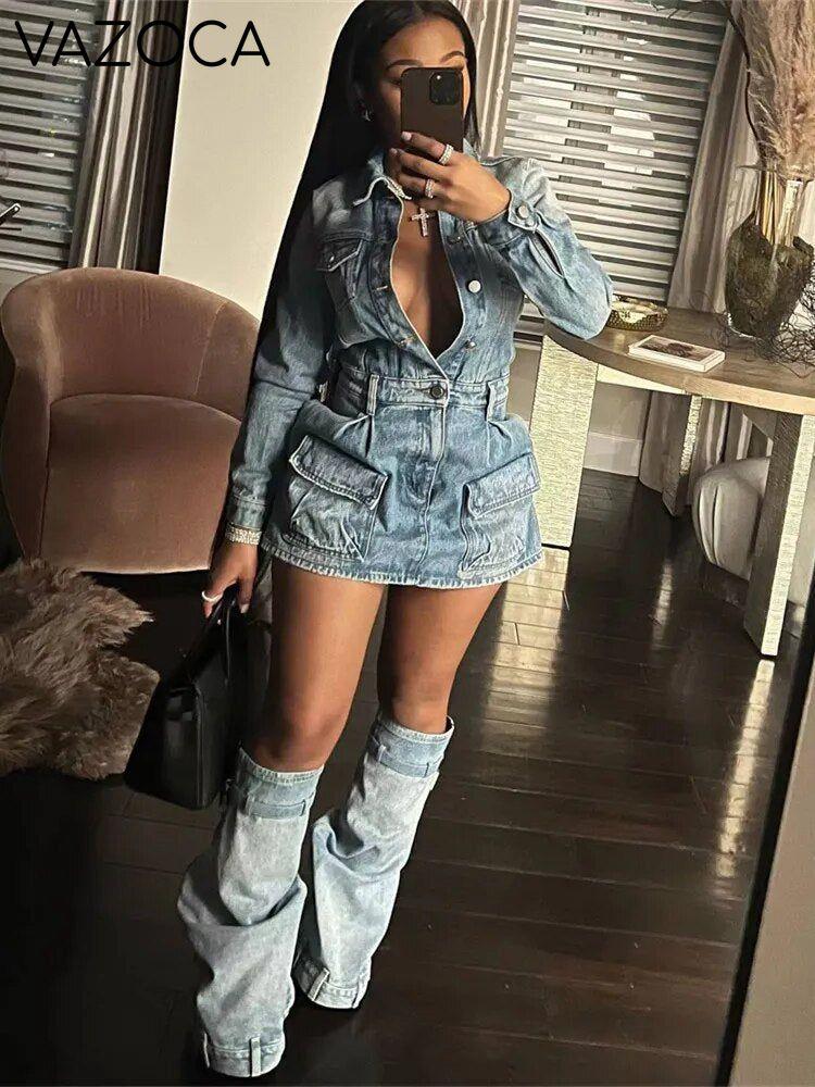 City View Denim Dress Socks Set