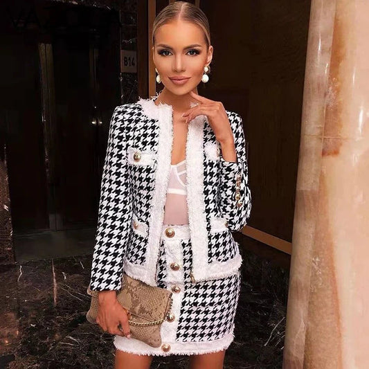 Classy Plaid Mini Skirt Set