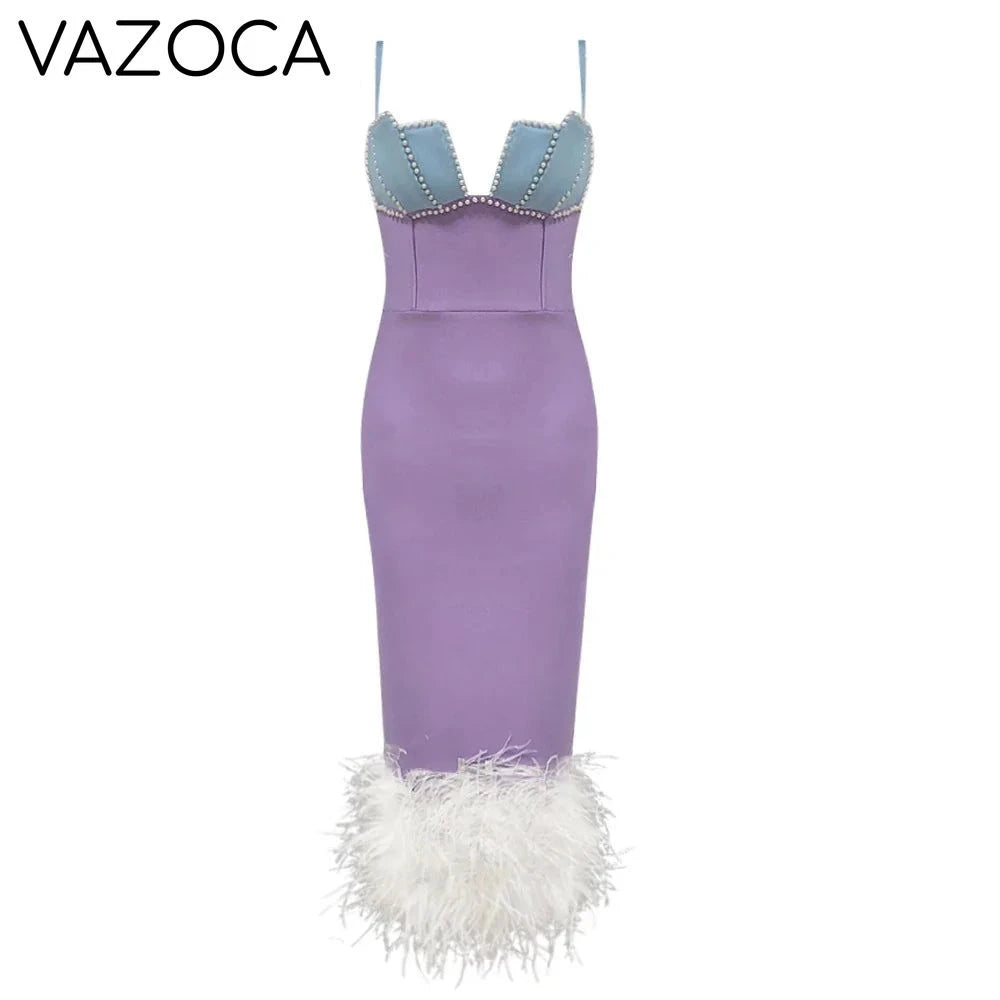 Cocktail Feather Bandage Midi Dress