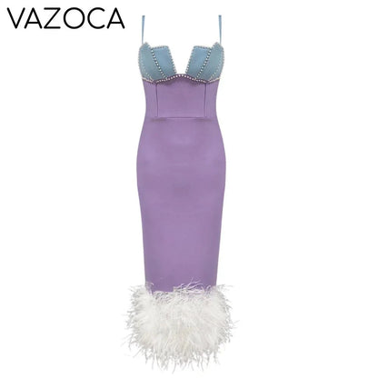 Cocktail Feather Bandage Midi Dress