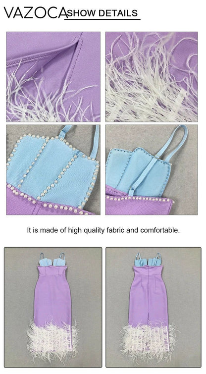 Cocktail Feather Bandage Midi Dress