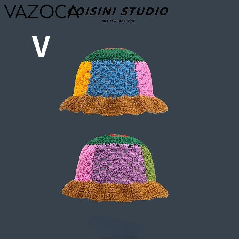 Crochet Bucket Hat khaki brim one size