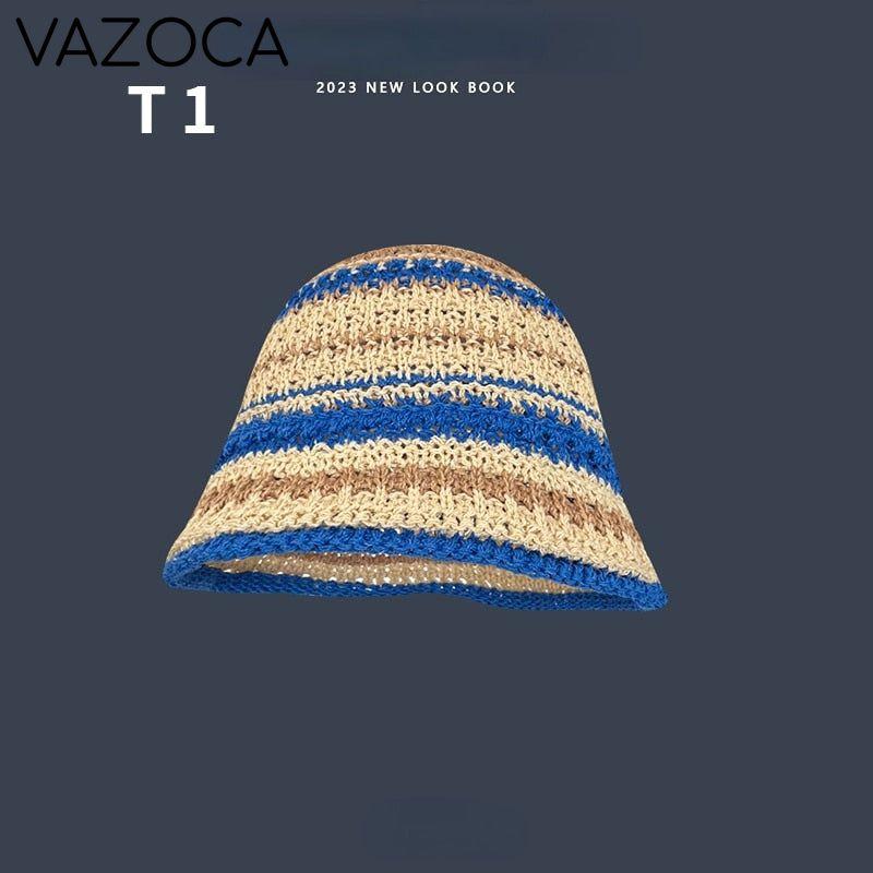 Crochet Bucket Hat khaki blue one size