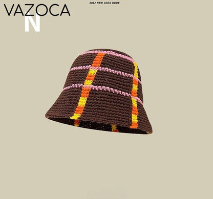 Crochet Bucket Hat brown plaid one size