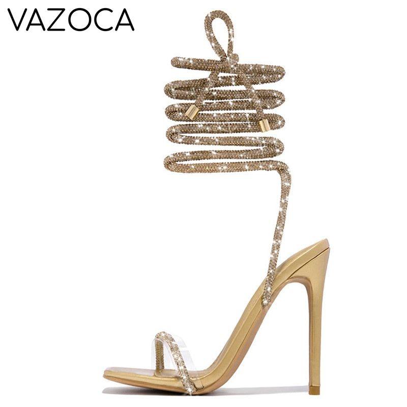 Crystal Ankle Cross Strap Heels