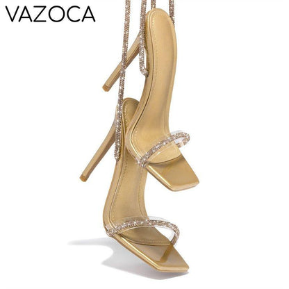 Crystal Ankle Cross Strap Heels