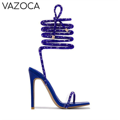 Crystal Ankle Cross Strap Heels