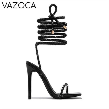 Crystal Ankle Cross Strap Heels