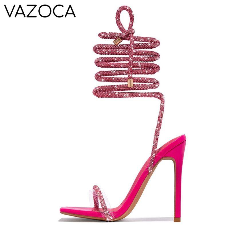 Crystal Ankle Cross Strap Heels