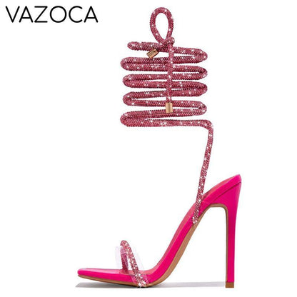 Crystal Ankle Cross Strap Heels