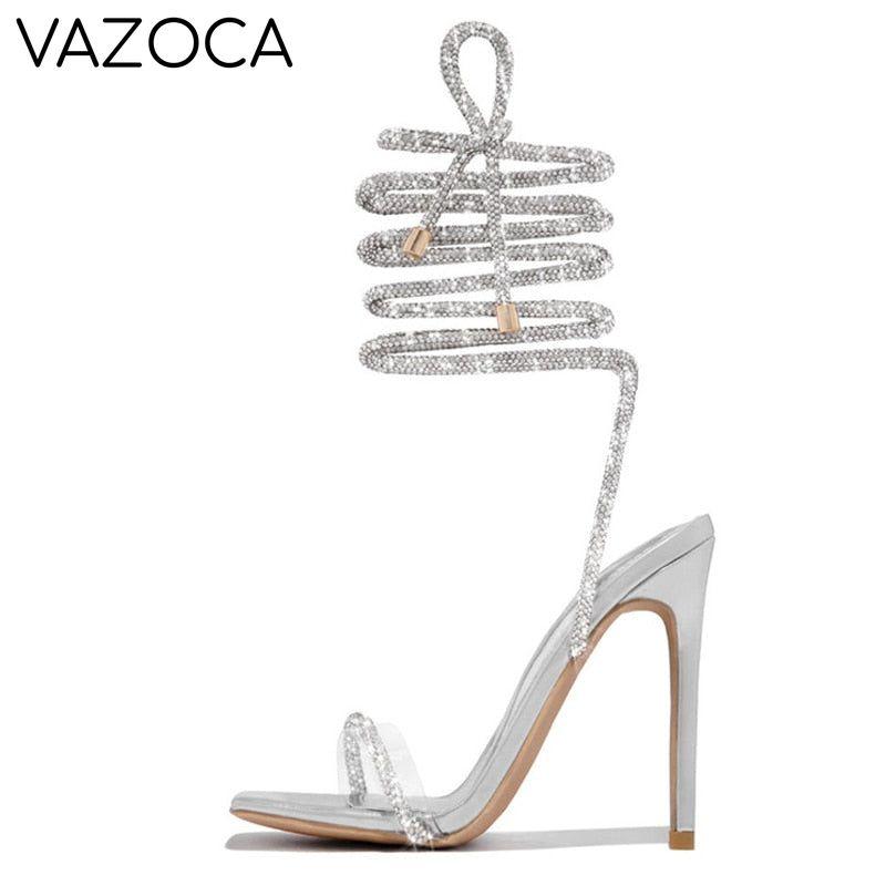 Crystal Ankle Cross Strap Heels
