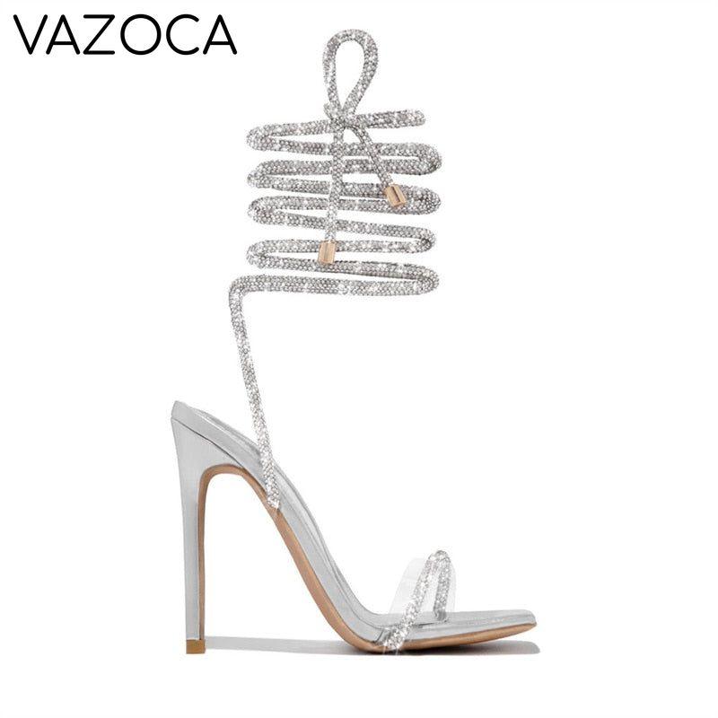Crystal Ankle Cross Strap Heels