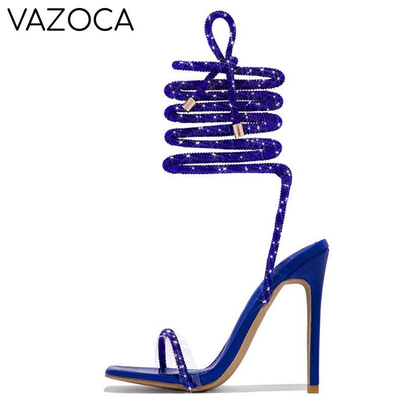 Crystal Ankle Cross Strap Heels