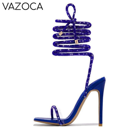 Crystal Ankle Cross Strap Heels