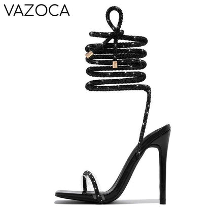 Crystal Ankle Cross Strap Heels