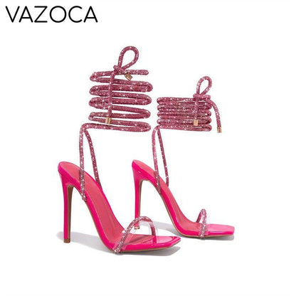 Crystal Ankle Cross Strap Heels