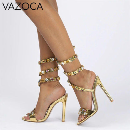 Crystal Ankle Wrap High Heels