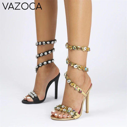 Crystal Ankle Wrap High Heels