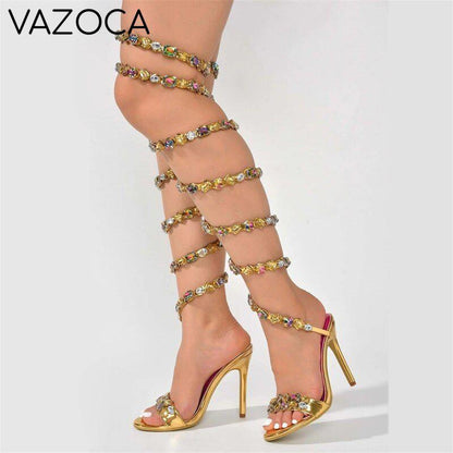Crystal Ankle Wrap High Heels