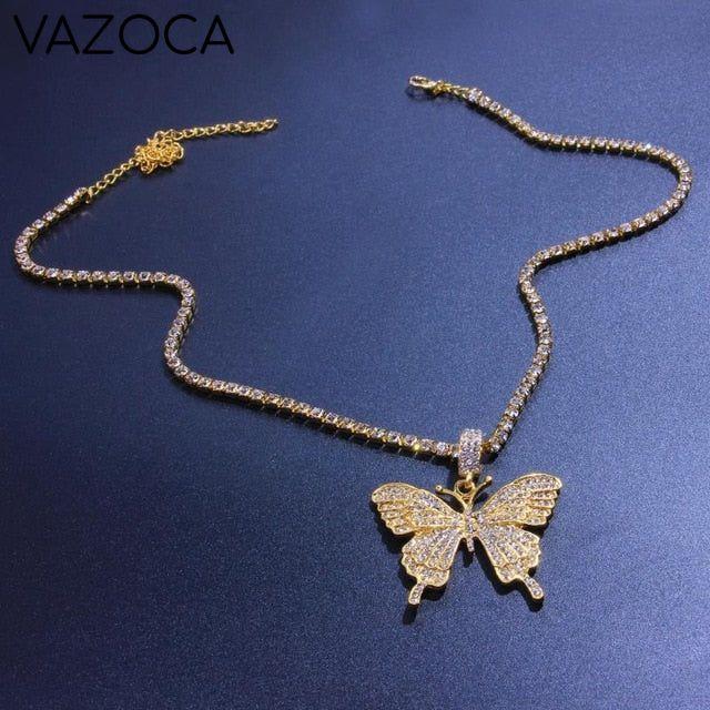 Crystal Butterfly Necklace Gold-color