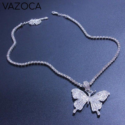 Crystal Butterfly Necklace Silver Plated