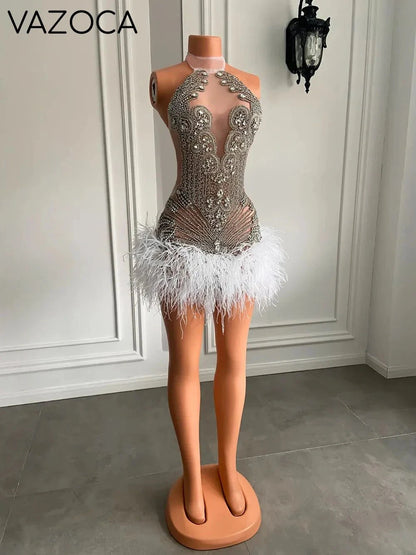 Crystal Feather Mini Dress