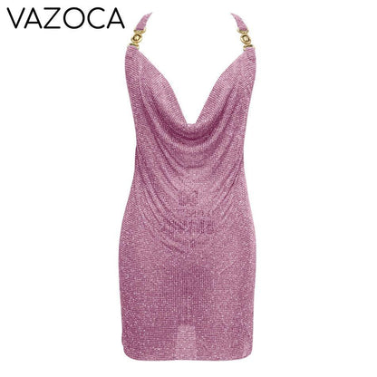 Crystal Mesh Rhinestones Mini Dress