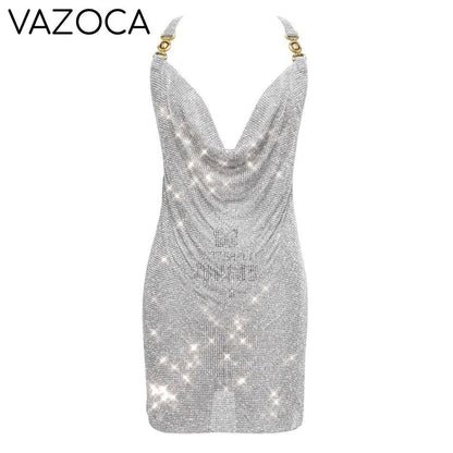 Crystal Mesh Rhinestones Mini Dress
