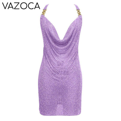 Crystal Mesh Rhinestones Mini Dress