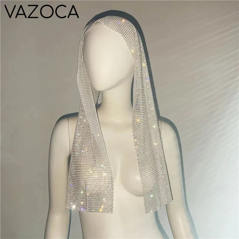 Crystal Rhinestone Fishnet Headscarf White 1 One Size