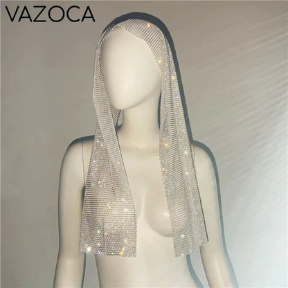 Crystal Rhinestone Fishnet Headscarf White 1 One Size