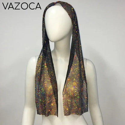 Crystal Rhinestone Fishnet Headscarf Black AB 1 One Size