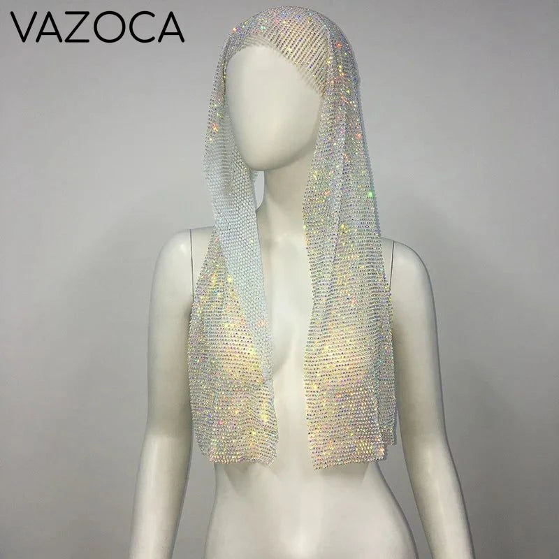 Crystal Rhinestone Fishnet Headscarf White AB 2 One Size