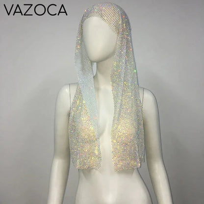 Crystal Rhinestone Fishnet Headscarf White AB 2 One Size