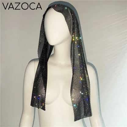 Crystal Rhinestone Fishnet Headscarf Black 1 One Size