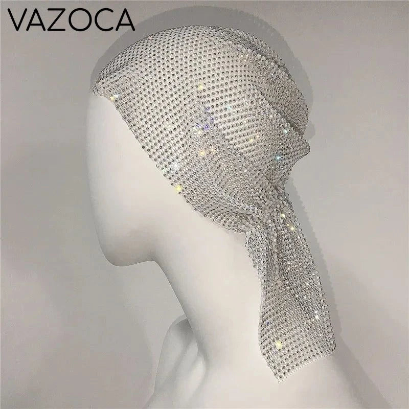 Crystal Rhinestone Fishnet Headscarf White One Size