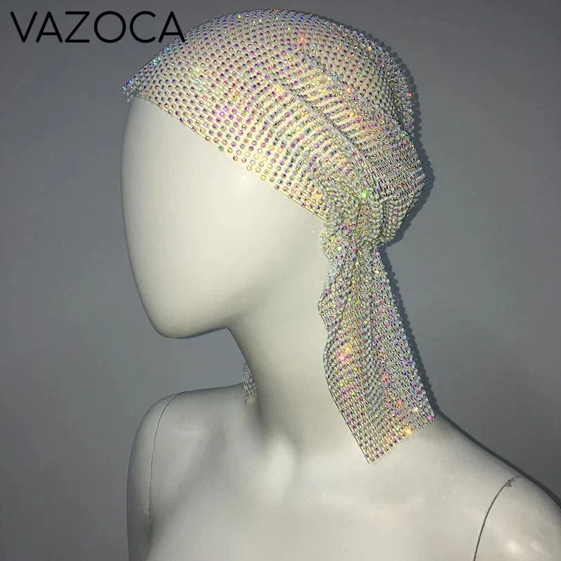 Crystal Rhinestone Fishnet Headscarf