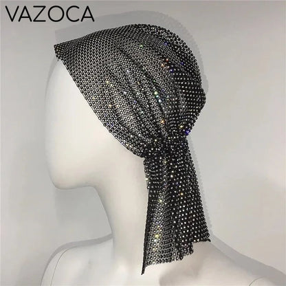 Crystal Rhinestone Fishnet Headscarf black One Size